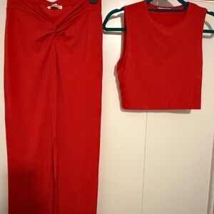 Reformation Red Tie Front Pencil Midi Dress